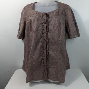 Denim 24/7 Women's Size16W Eyelet Blouse Ruffle Button Front Top